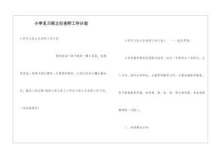 小学见习班主任教师工作计划