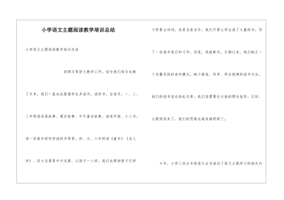 小学语文主题阅读教学培训总结_第1页