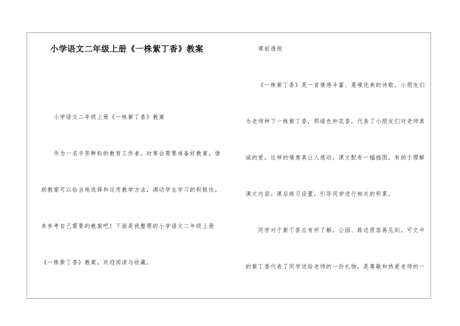 小学语文二年级上册《一株紫丁香》教案-_第1页