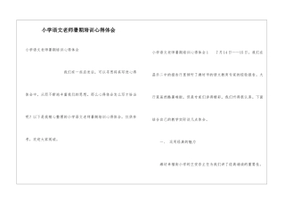 小学语文教师暑期培训心得体会