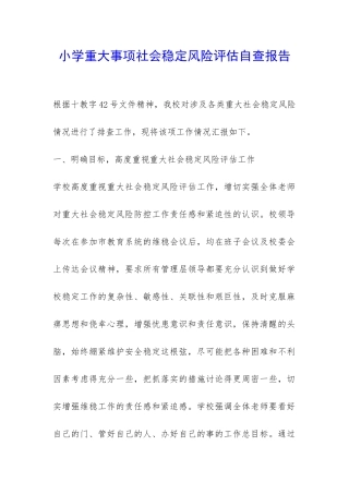 小学重大事项社会稳定风险评估自查报告-