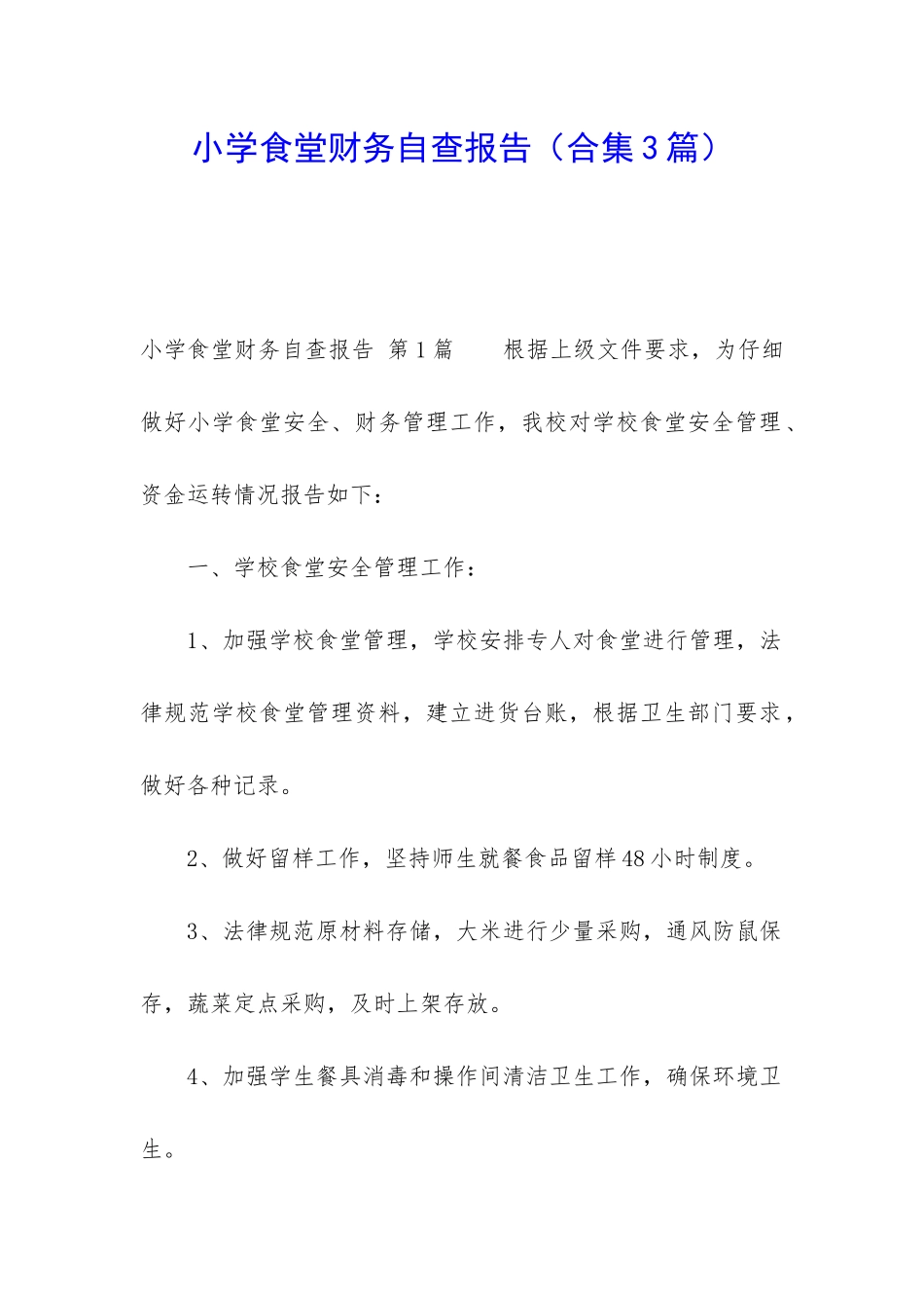 小学食堂财务自查报告_第1页