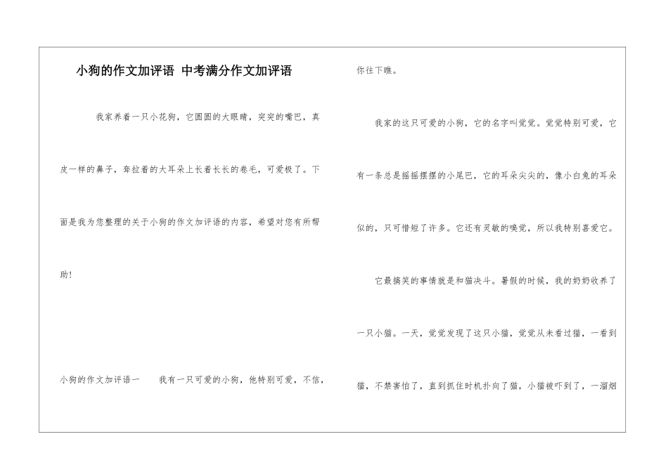 小狗的作文加评语-中考满分作文加评语_第1页