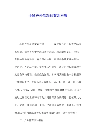 小班户外活动的策划方案