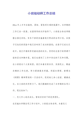 小班组幼师工作总结-