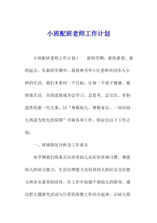 小班配班老师工作计划