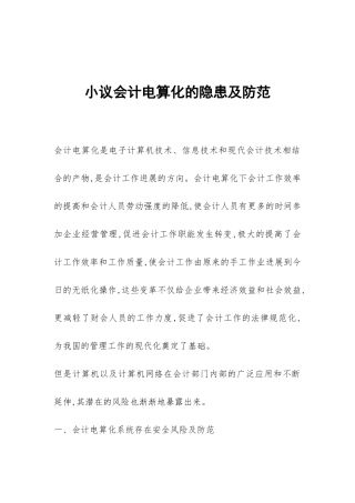 小议会计电算化的隐患及防范