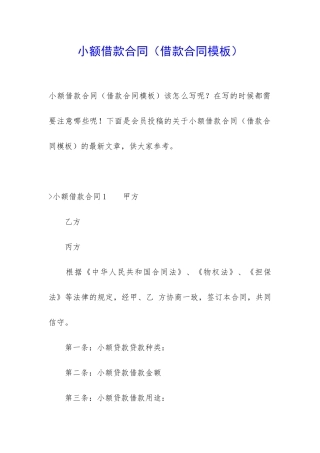 小额借款合同