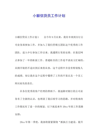 小额信贷员工作计划