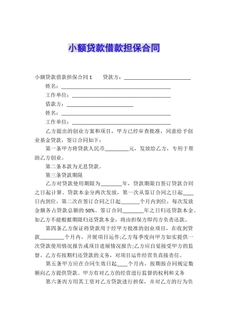 小额贷款借款担保合同