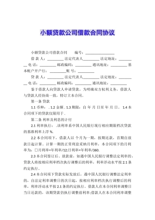 小额贷款公司借款合同协议