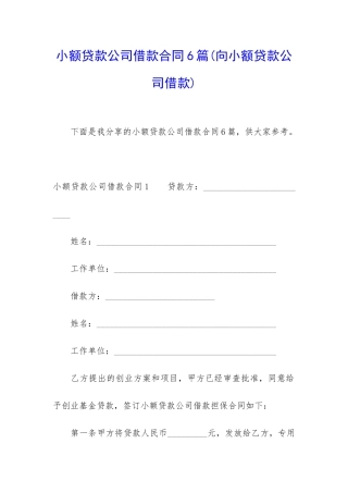 小额贷款公司借款合同6篇(向小额贷款公司借款)