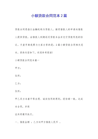 小额贷款合同范本2篇-