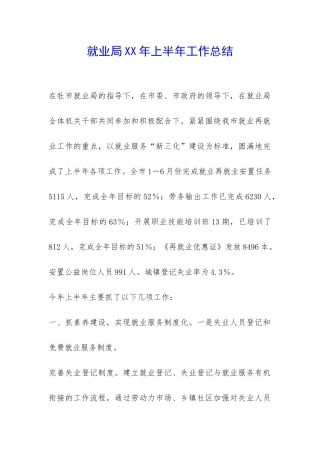 就业局XX年上半年工作总结-