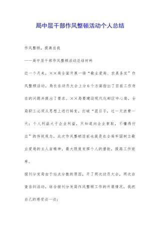 局中层干部作风整顿活动个人总结-