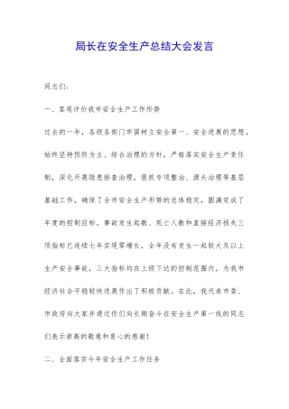 局长在安全生产总结大会发言-