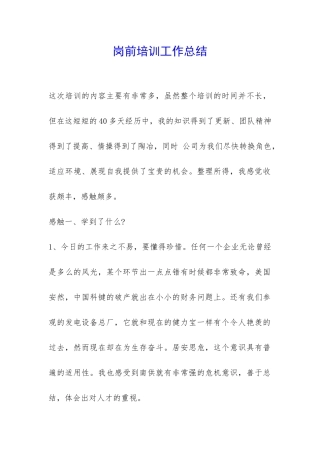 岗前培训工作总结-