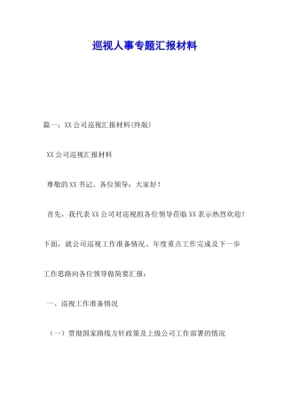 巡视人事专题汇报材料