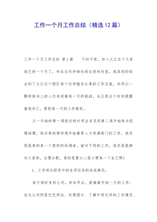 工作一个月工作总结