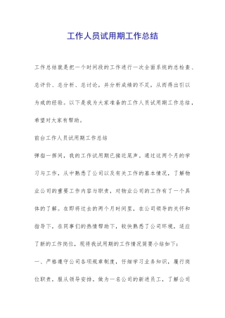 工作人员试用期工作总结-
