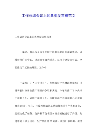 工作总结会议上的典型发言稿范文