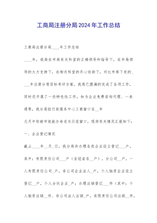 工商局注册分局2024年工作总结-
