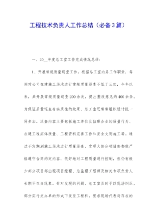 工程技术负责人工作总结