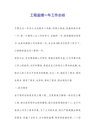 工程监理一年工作总结-