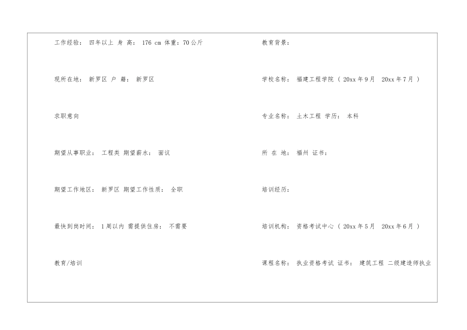 工程类应聘电子简历模板_第2页
