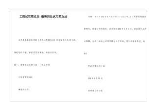 工程试用期总结销售岗位试用期总结