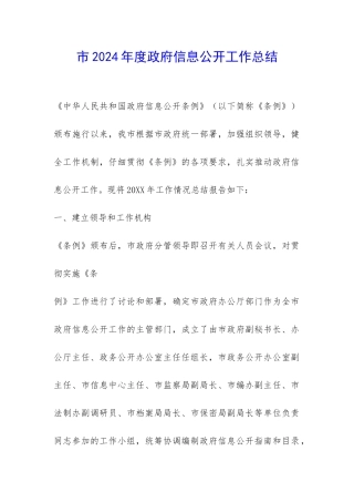 市2024年度政府信息公开工作总结-
