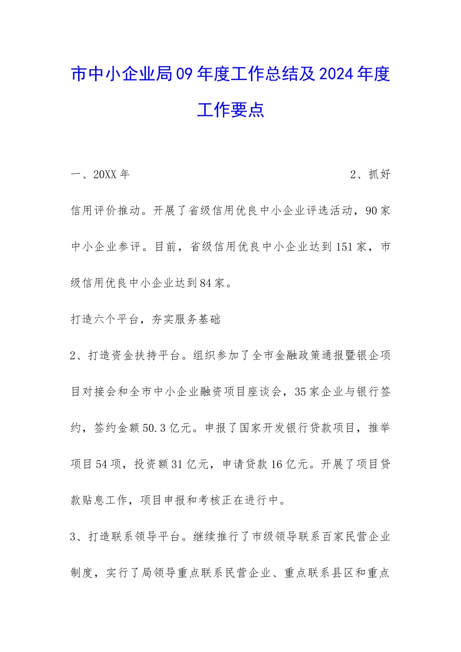市中小企业局09年度工作总结及2024年度工作要点-_第1页