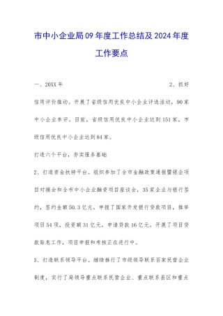 市中小企业局09年度工作总结及2024年度工作要点-
