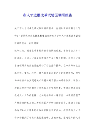 市人才发展改革试验区调研报告-