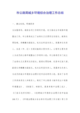 市公路局城乡环境综合治理工作总结-