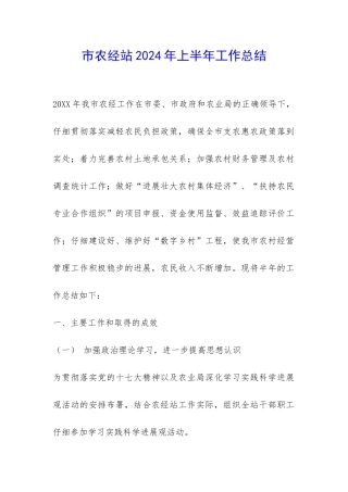 市农经站2024年上半年工作总结-