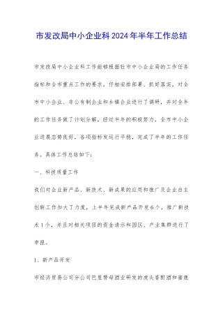 市发改局中小企业科2024年半年工作总结-
