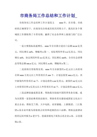 市商务局工作总结和工作计划