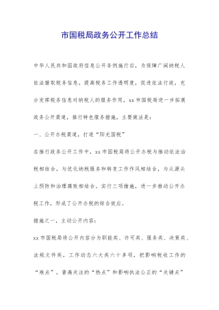 市国税局政务公开工作总结-