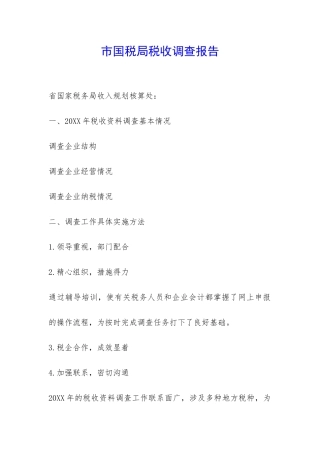 市国税局税收调查报告-