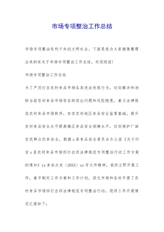 市场专项整治工作总结-