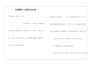 市场营销个人营销计划(6篇)