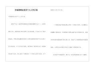 市场营销业务员个人工作计划