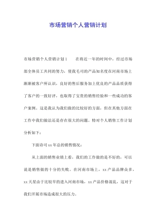 市场营销个人营销计划