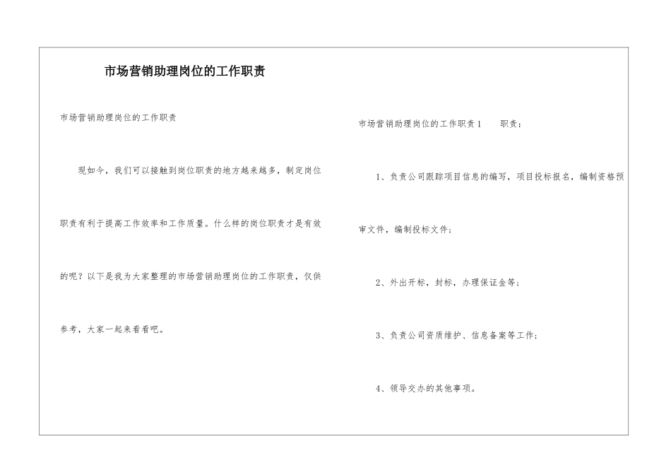 市场营销助理岗位的工作职责_第1页