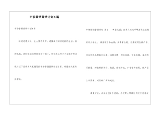 市场营销营销计划6篇