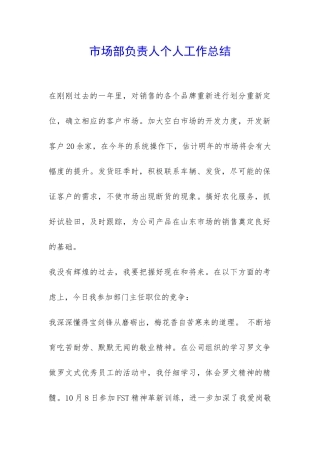 市场部负责人个人工作总结-