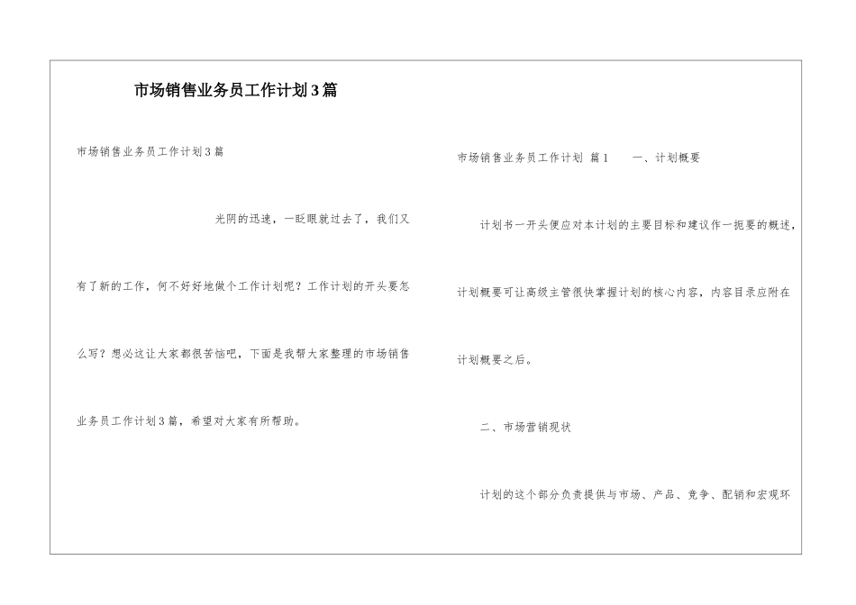市场销售业务员工作计划3篇_第1页
