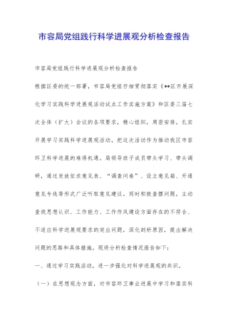 市容局党组践行科学发展观分析检查报告-