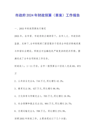 市政府2024年财政预算工作报告-